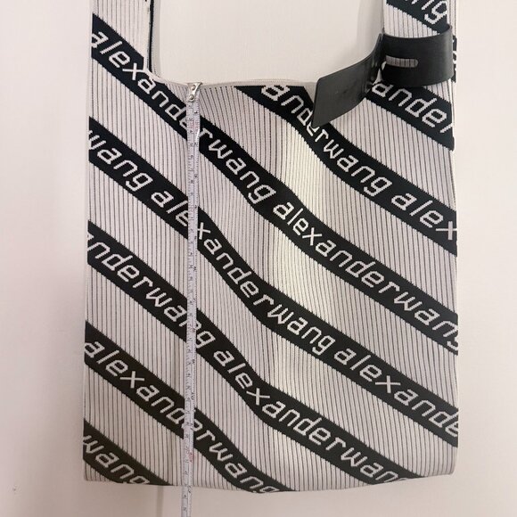 Alexander Wang Knit Jacquard Diagonal Logo Shopper Tote Black White - Picture 3 of 10